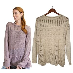 EASEL Tan Knit Textured Pullover Sweater Size S